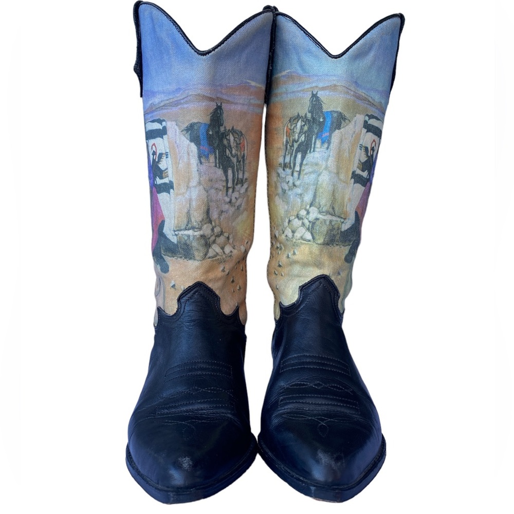 Seychelles Native Woman in Desert Print Leather Cowboy Boots - Picture 1 of 10